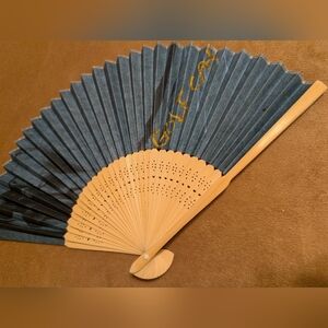 Blue, Cream & Gold Tone Hand Fan